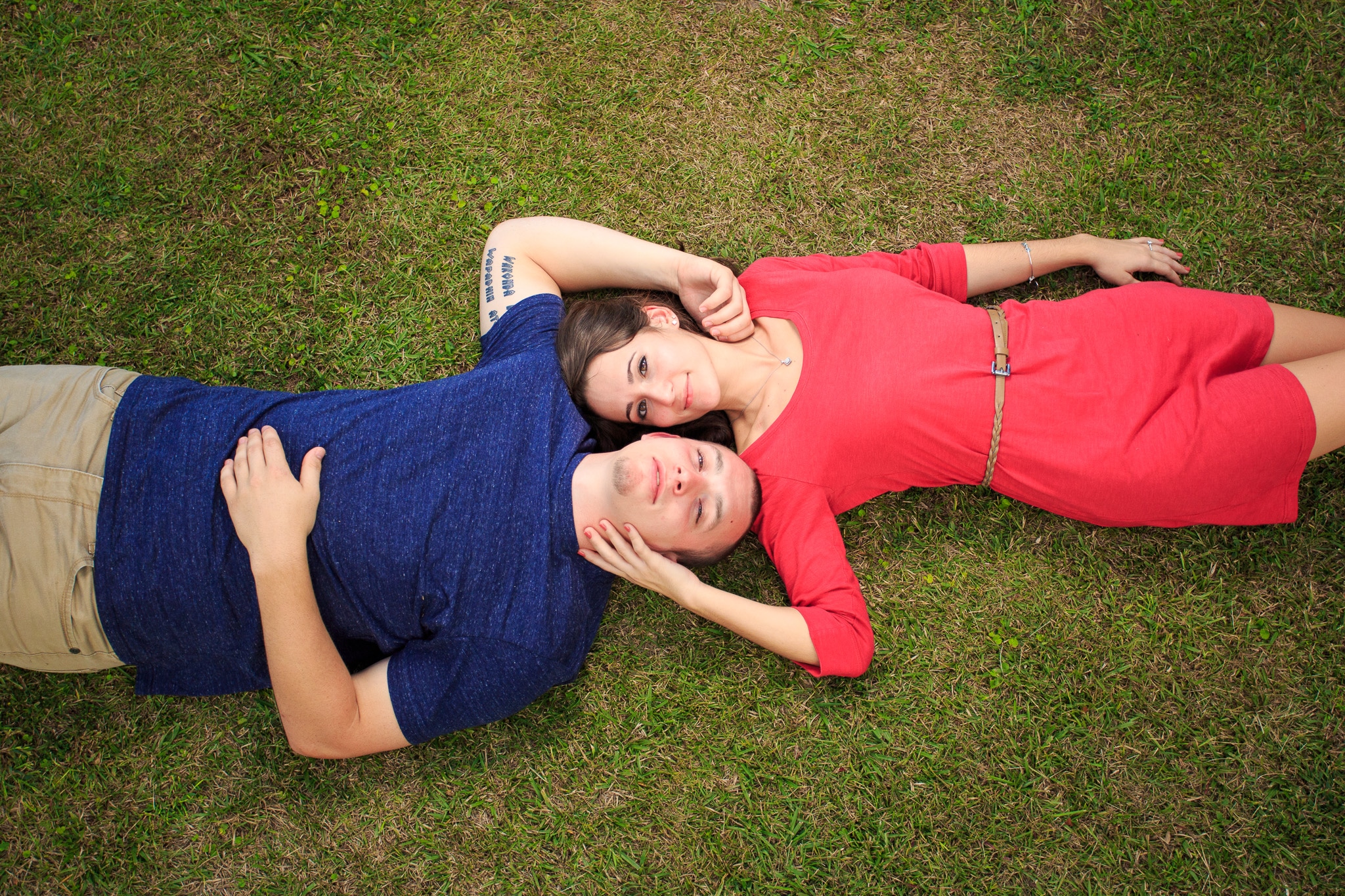 Couple laying on the grass near Myrtle Beach, South Carolina