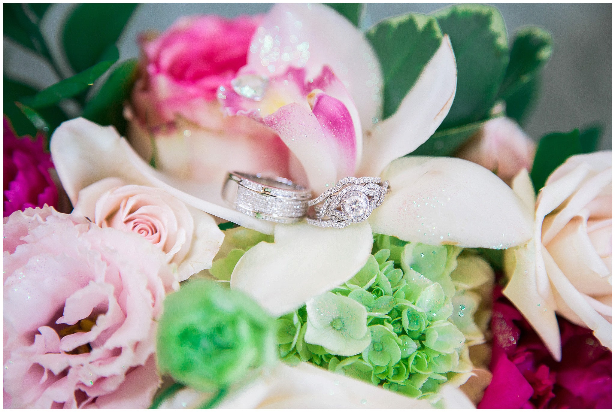 Beautiful shot of rings and flowers