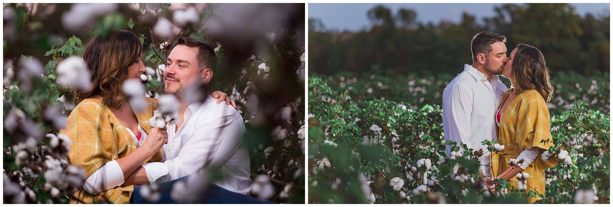 Romantic rustic style Engagement session inside of the Cotton field in Conway, South Carolina