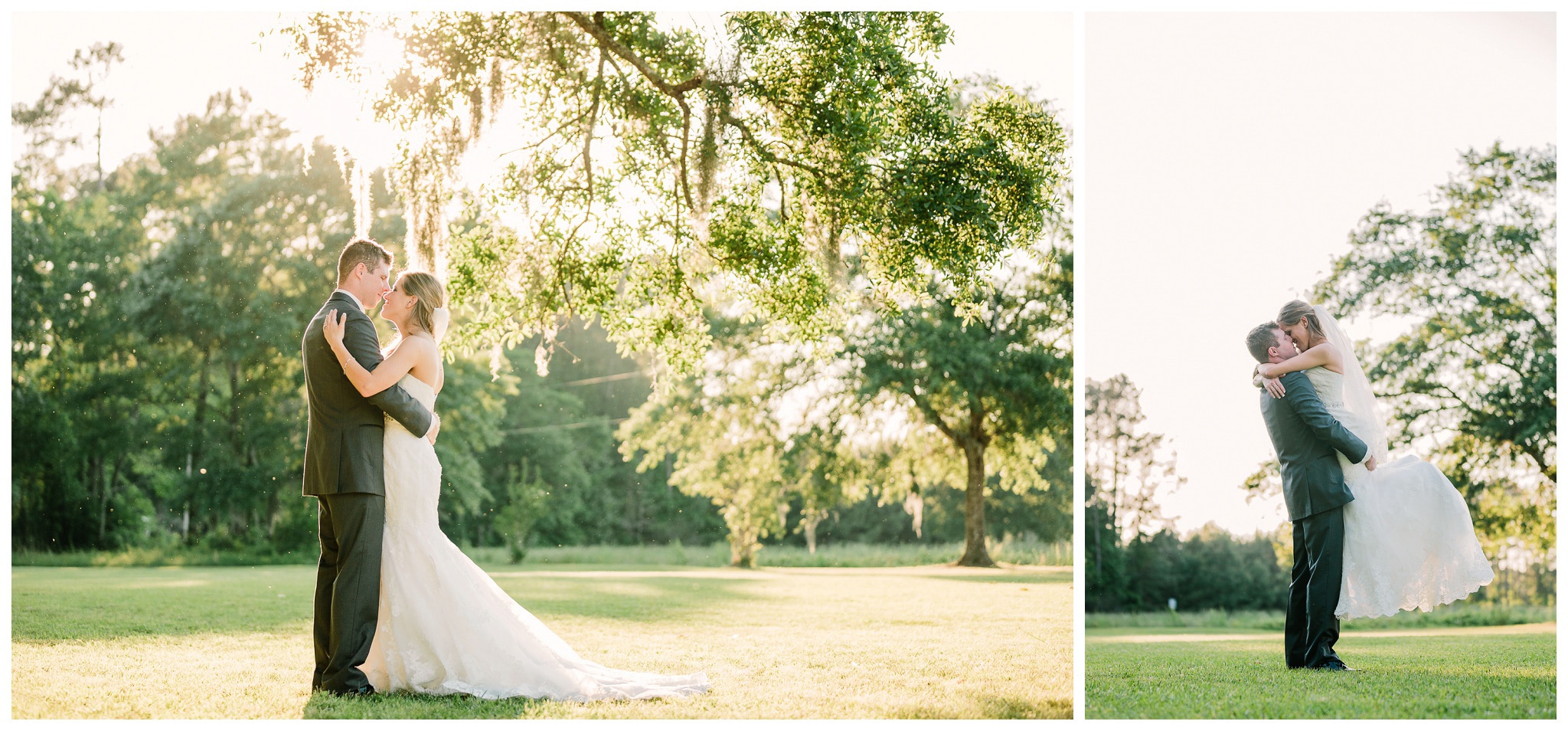 Portrait of bride and groom at the Thompson Farm in Conway south carolina