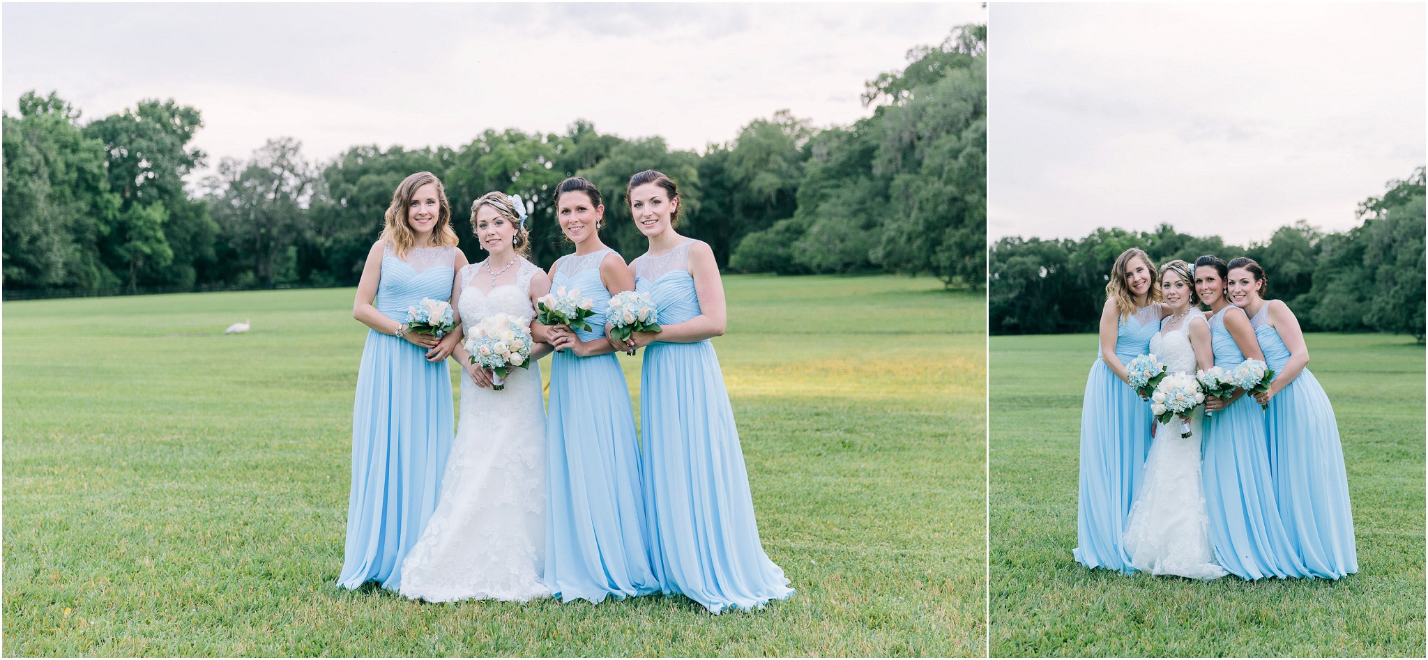 Bride with her bridesmaids on the lawn