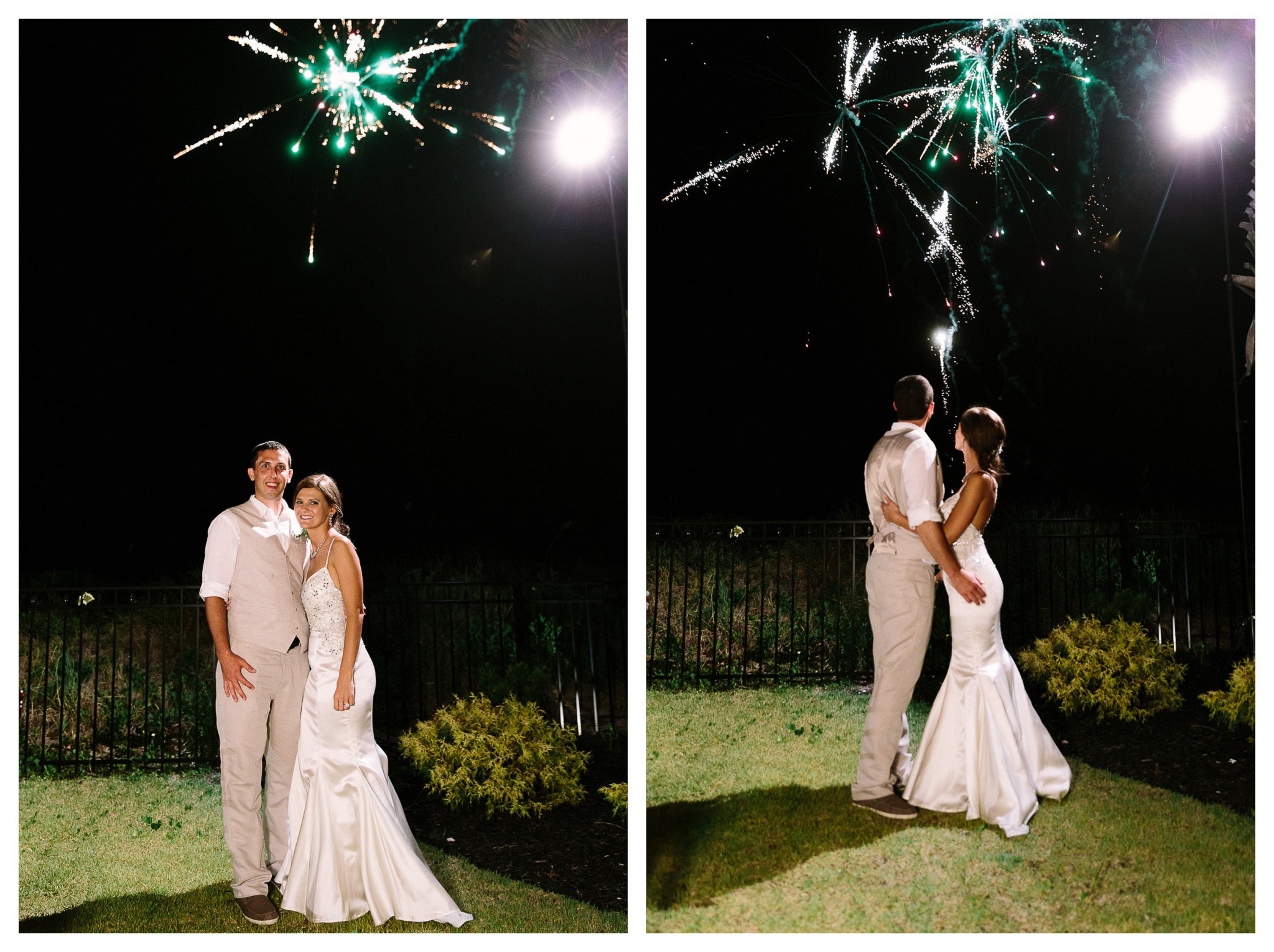 The Couple under Fireworks - Venue - Beach House Gulf Stream Breeze, Beach Realty Catering and Cake - Buttercream Cakes and Catering, LLC Flowers - Callas Florist Event Rentals - Event Works DJ - Scott Shaw