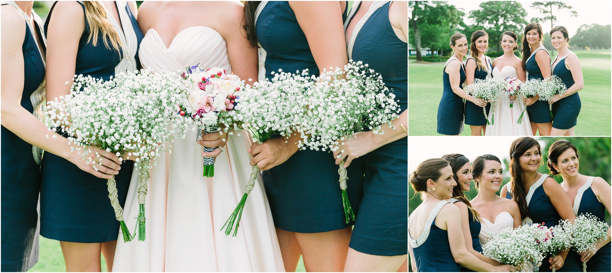 The Bride with her bridesmaids and the bouquets of flowers