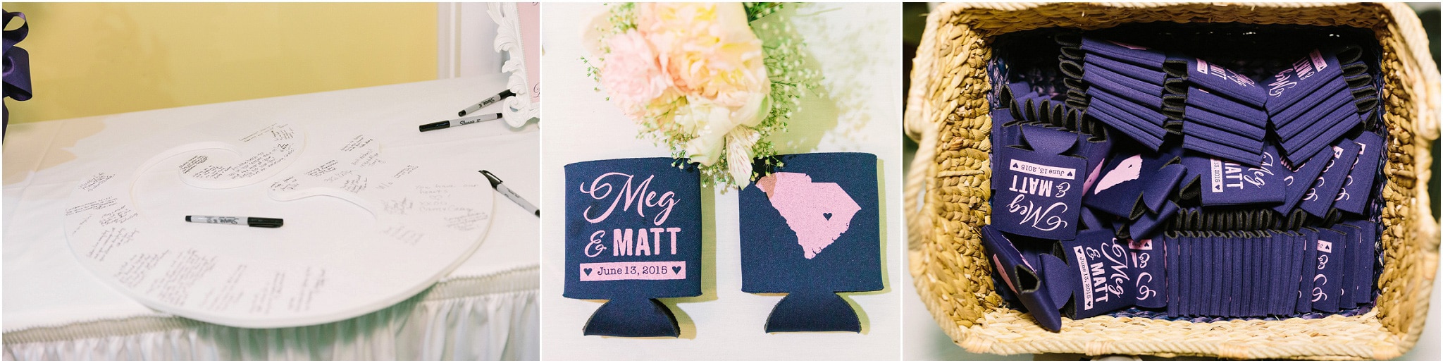 Beer holders with the wedding details for their guests