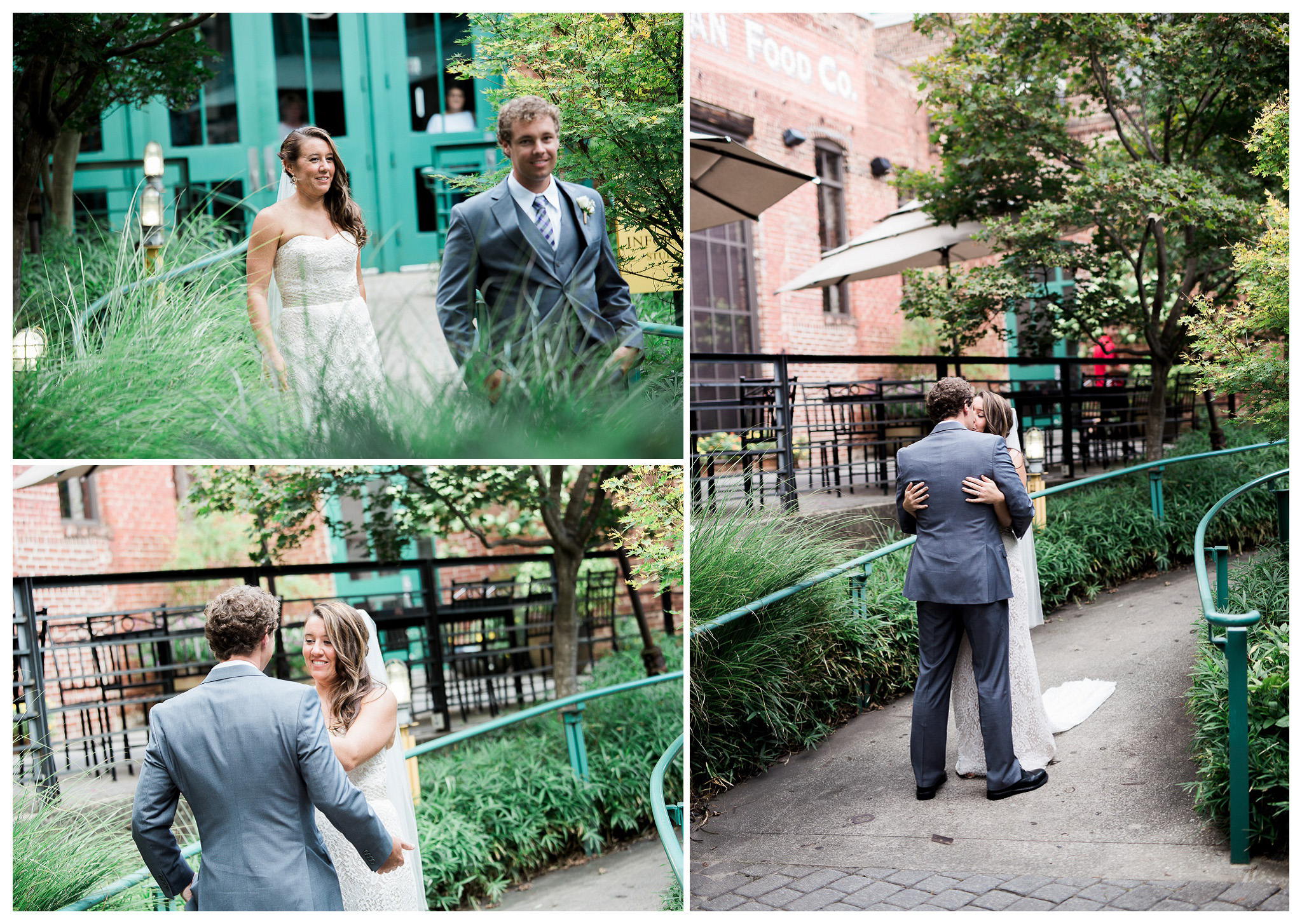 The Happy Couple pictures together on brick walkways,  Venue and Catering – King plow Event Gallery and Bold American Events Decor and flowers – Stylish Stems Music and Band – Seven Sharp Nine Transportation – Georgia Trolley Photographer One Life Photography