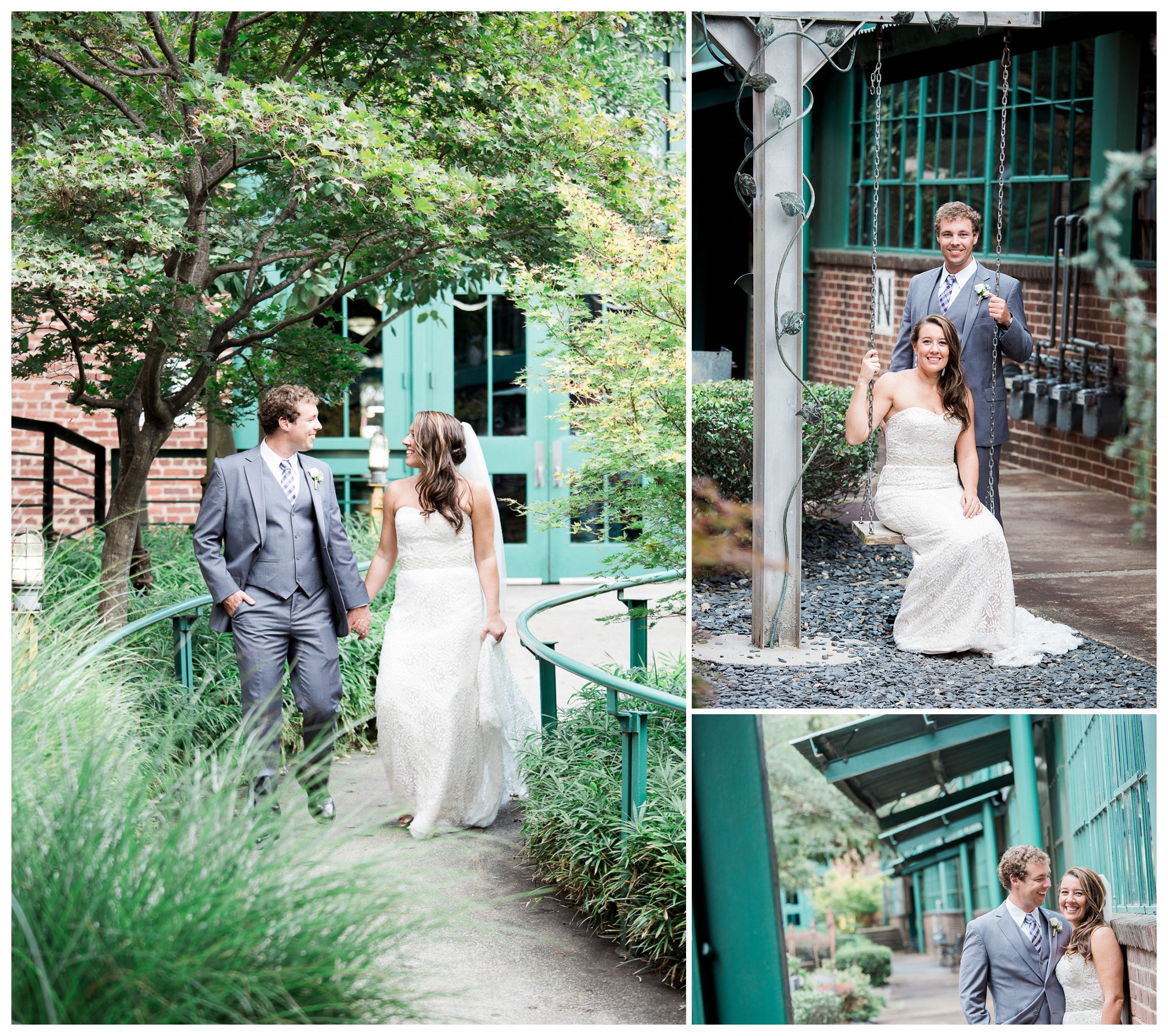 A Photogenic Pair, The couple posing around the venue, Venue and Catering – King plow Event Gallery and Bold American Events Decor and flowers – Stylish Stems Music and Band – Seven Sharp Nine Transportation – Georgia Trolley Photographer One Life Photography