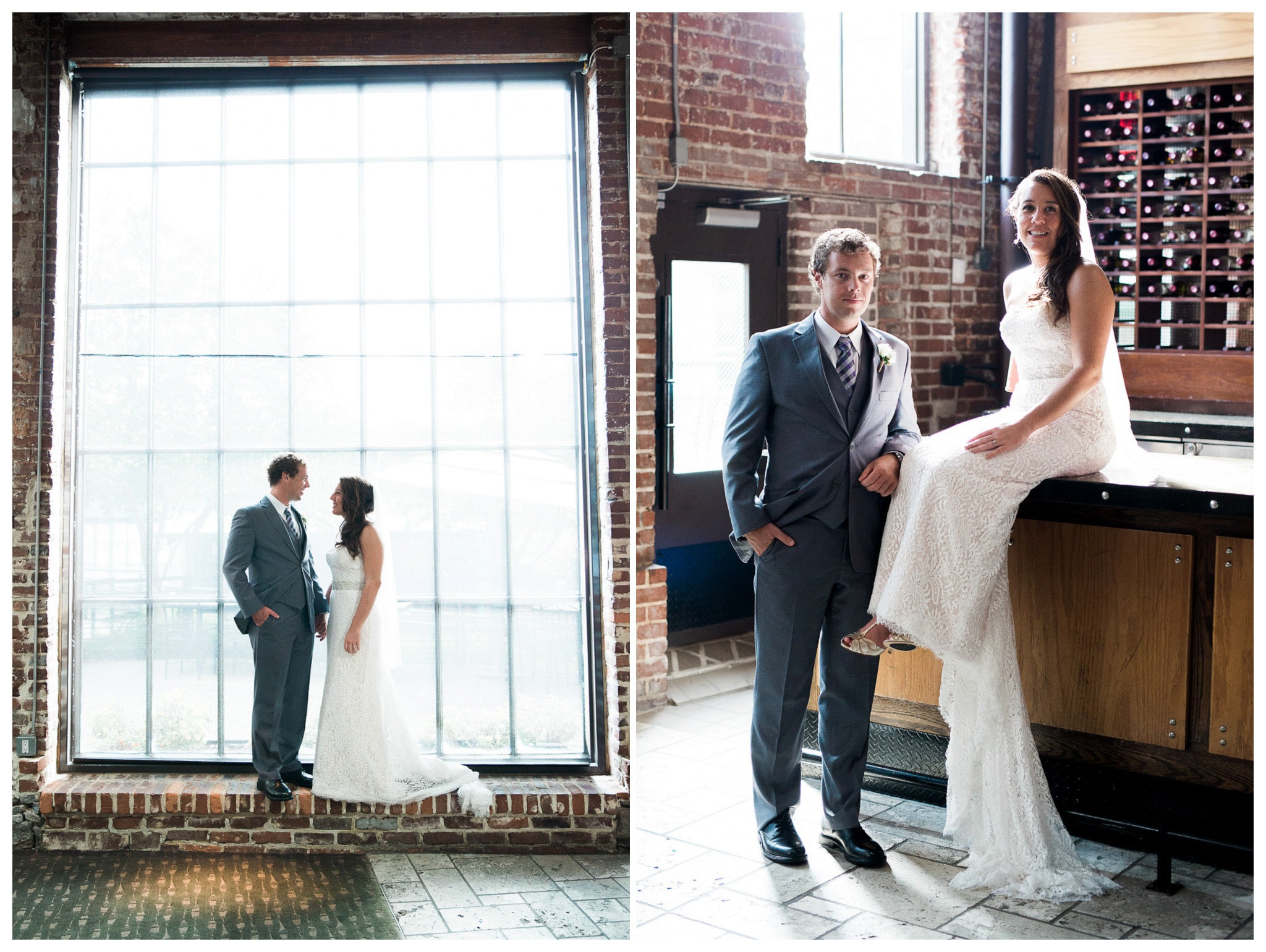 Bride, Brickwork and the Bar, The bride and groom in the brickwork building and bar Venue and Catering – King plow Event Gallery and Bold American Events Decor and flowers – Stylish Stems Music and Band – Seven Sharp Nine Transportation – Georgia Trolley Photographer One Life Photography