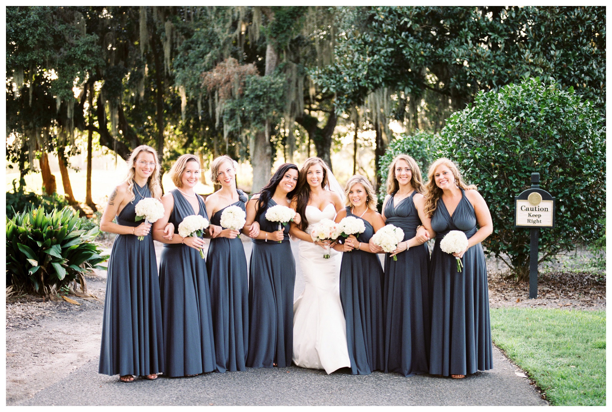 The Bride and her Bridesmaids, Kay and Josh's wedding at the Heritage Plantation, Pawleys Island, South Carolina on September 19, 2015 Heritage Plantation Southern wedding, Pawleys Island, South Carolina Venue and Catering: Heritage Club, Pawleys Island Music: Paul Matthews Entertainment Brides dress: The Little White Dress Cake: Buttercream Cakes and Catering Event Rentals: Eventworks Photographer: One Life Photography