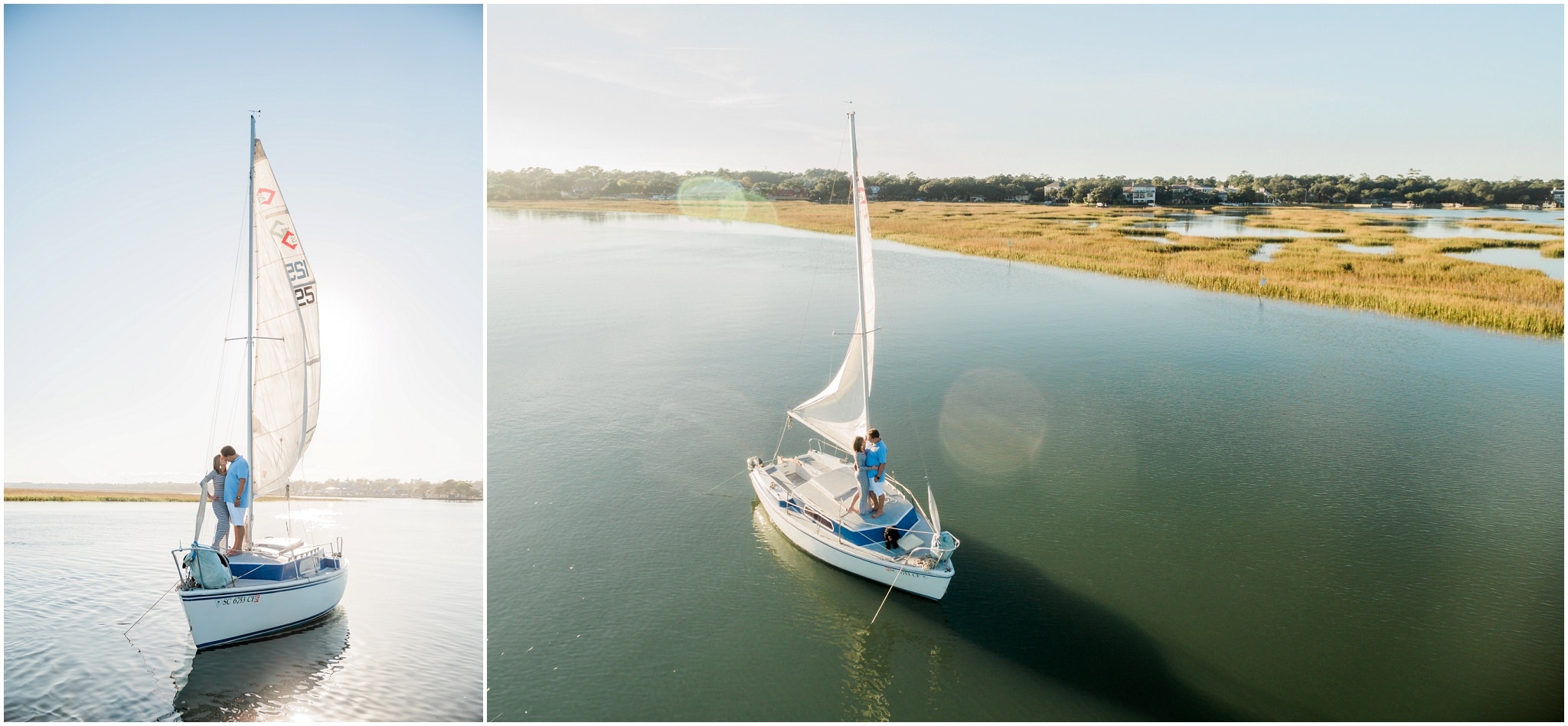 Engagement session on a sailboat by the best Myrtle Beach photographer, Dana and Bradley anchored in the creek, Sailing, Myrtle Beach Engagement Photography Session 13, Murrells Inlet, South Carolina, www.onelifephoto.net Photography
