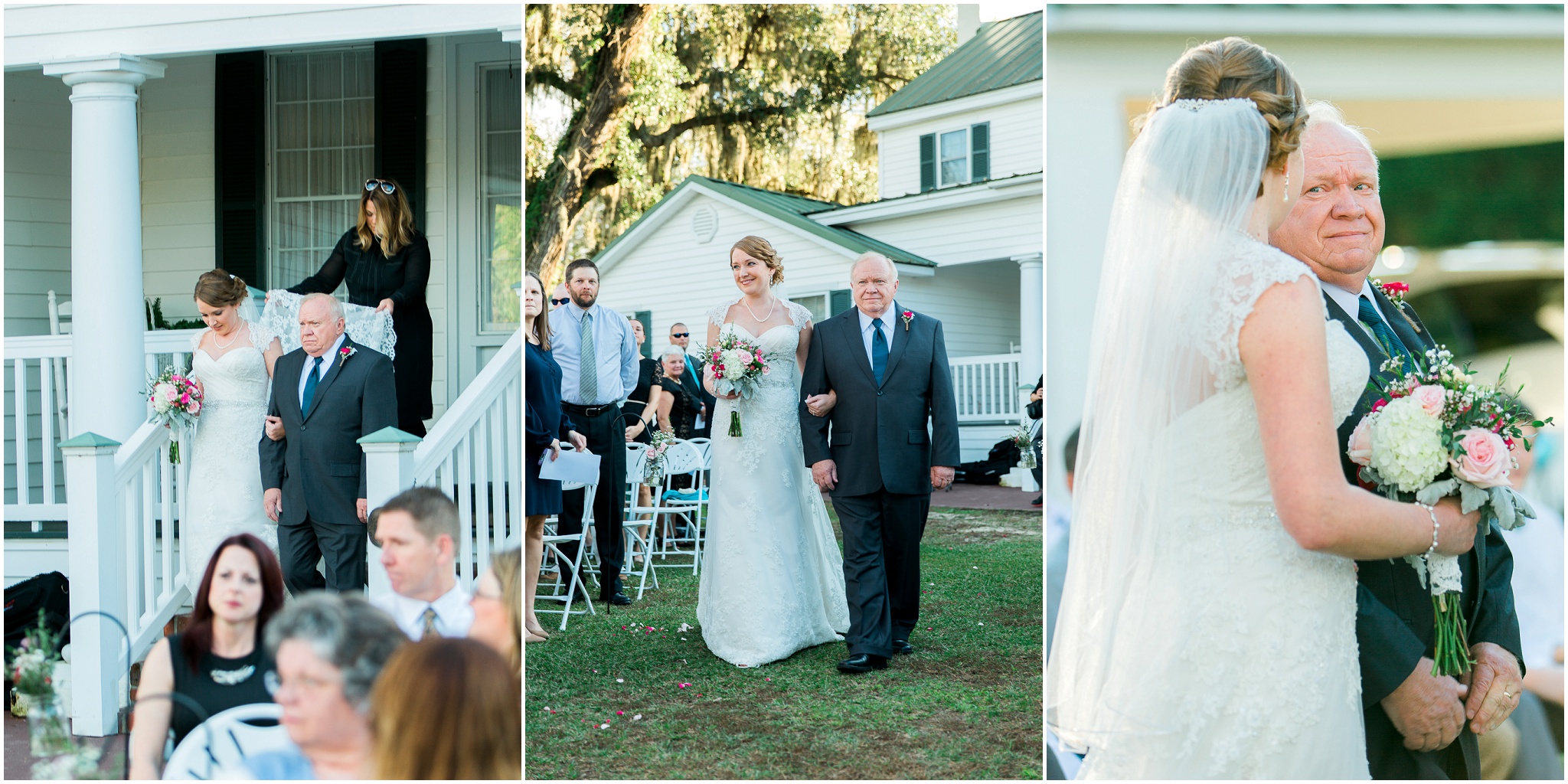 Paige's father walking her down the aisle to give her away, Upper Mill Plantation Wedding Session 15, Conway, South Carolina, Wedding coordinator, flowers and Cake - Willow Event Designs, Venue - Upper Mill Plantation, DJ - Carolina Entertainment, Dress - Foxy Lady, www.onelifephoto.net Photography