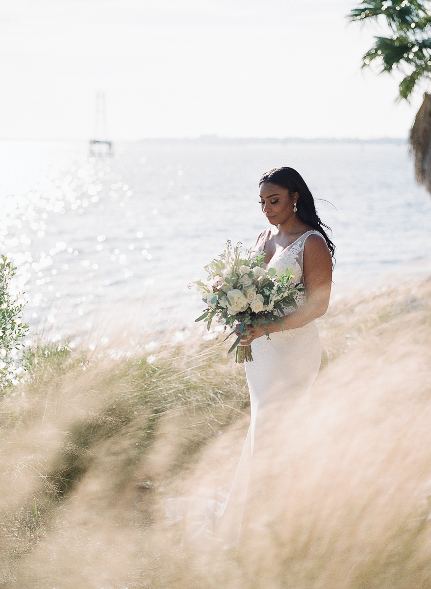 bride with the water on the background