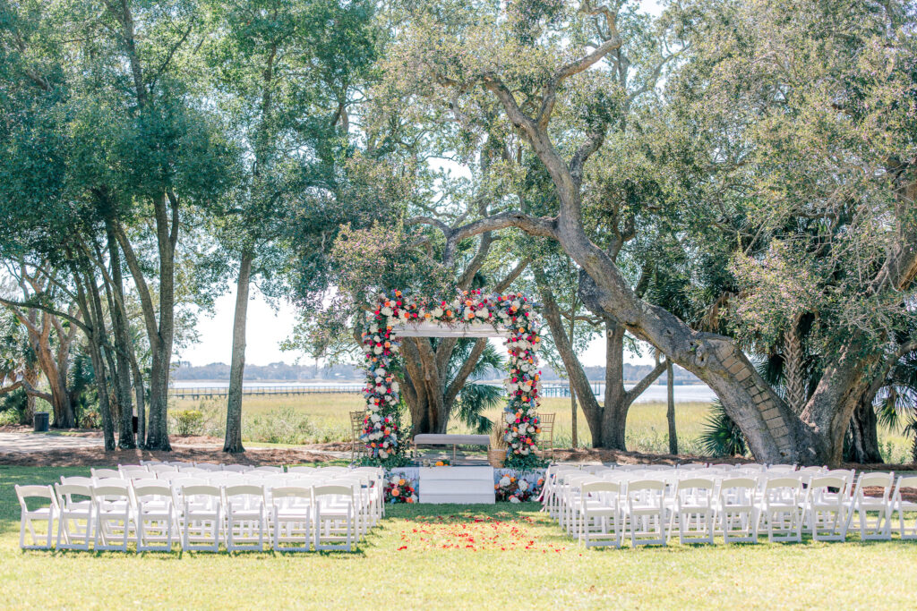 Ceremony set up at the Lowndes Grove Plantation in Charleston SC