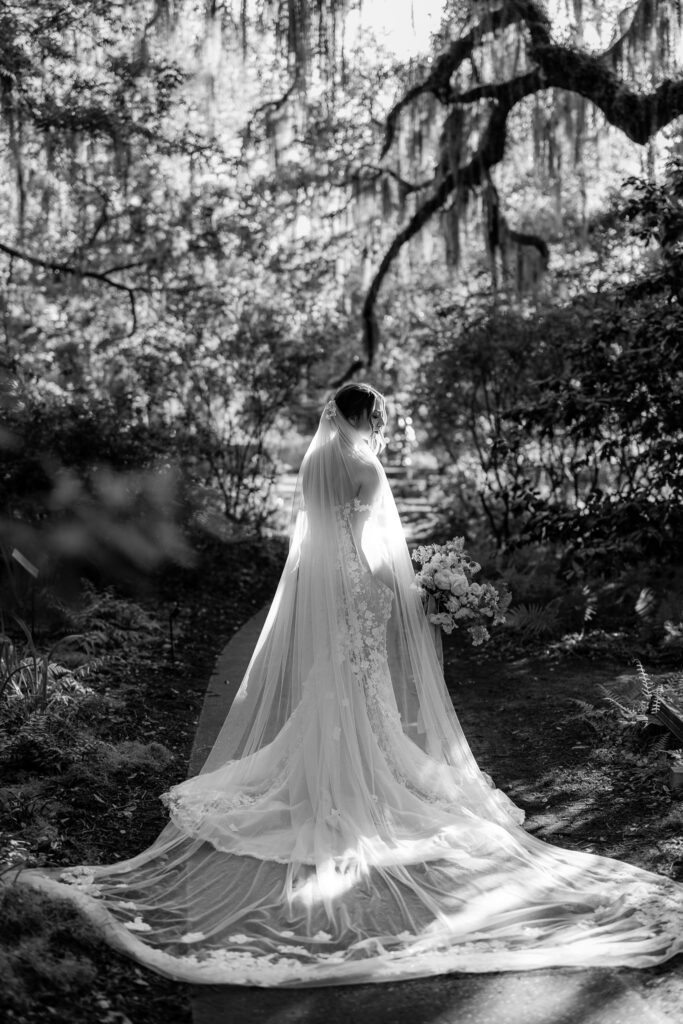 Black and White portrait of the bride